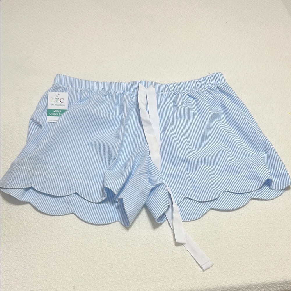 Love That Cotton‎ LTC Blue and White Shorts with Scalloped Hem, Women’s XXL